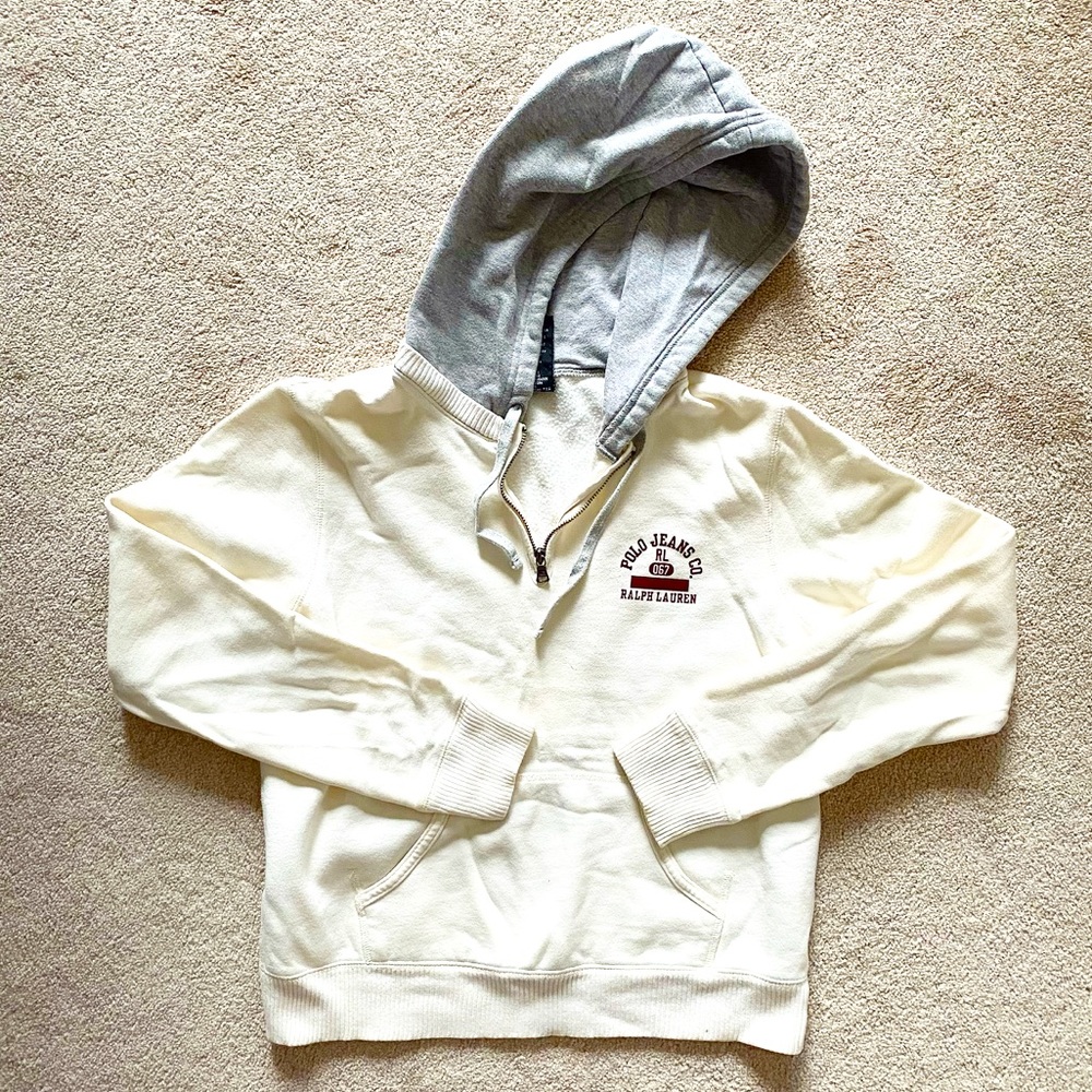 Ralph Lauren | Cream & gray hooded quarter-zip